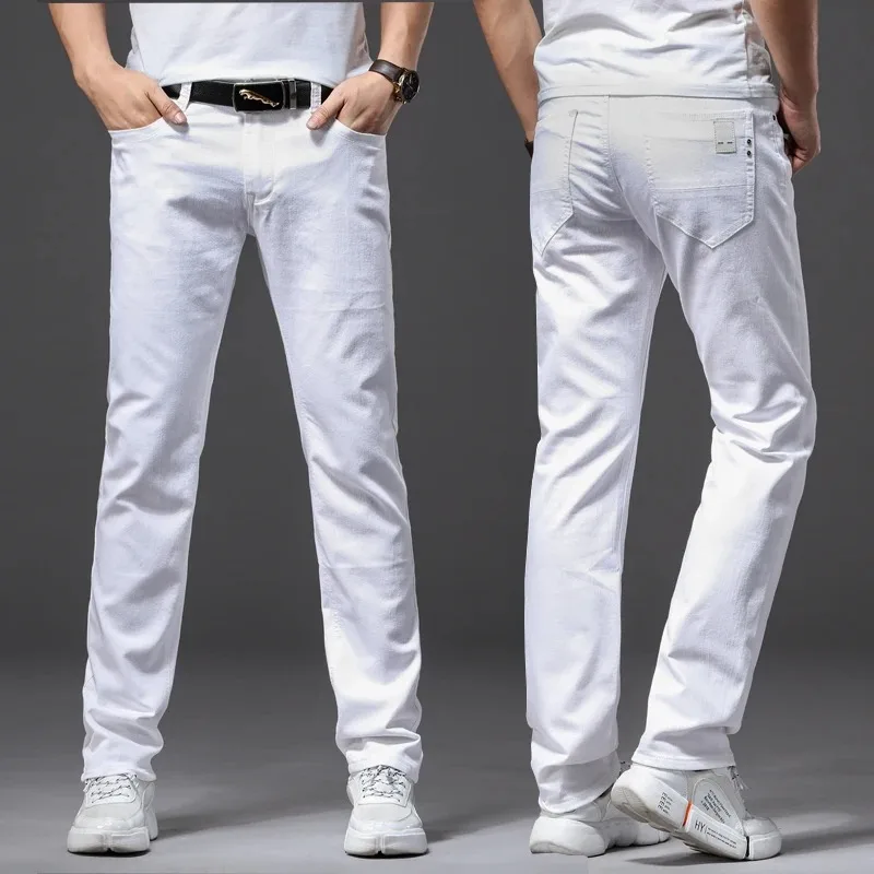 Men White Business Casual Jeans Fashion Slim Fit Soft Trousers Male Classic Casual Denim Pants Brand Advanced Stretch Pants