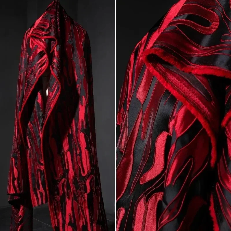 

Red Black Jacquard Fabric Creative Clothing Dress Suit Designer Cloth Apparel Sewing By Meters Diy Pure Polyester Material