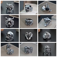 Retro Punk Men Ring Demon Skeleton Hip Hop Rock Locomotive Ring Titanium Steel Alloy Ancient Silver Color Ring Women Jewelry