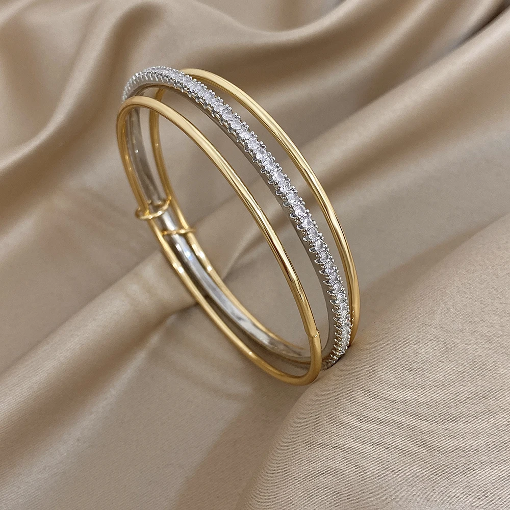 

Freetry Elegant Multi Layer Stainless Steel Bracelet Women Exquisite Rhinestones Stacked Round Bangle Waterproof Jewelry Gift