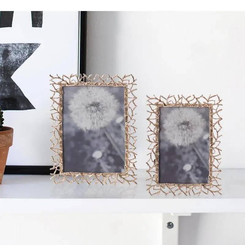Gold Plated Photo Frames Modern Design Golden Branches Decorative Framed Picture Frame Desktop Decoration Family