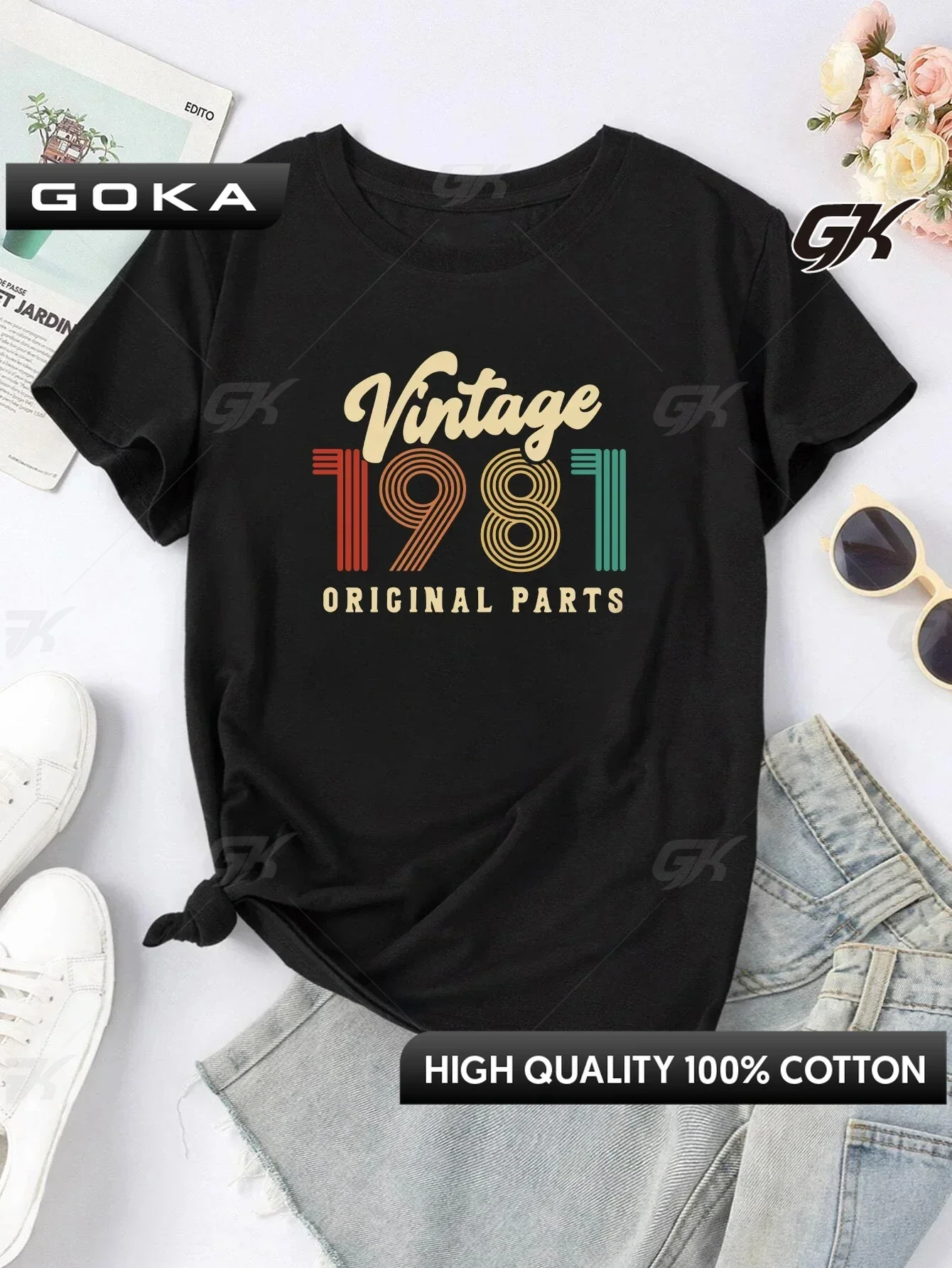 Simple Casual Vintage 1981 Print O-neck T-shirt Birthday Gift Tops Short Sleeve Fashion Summer T-Shirts Tops Women's Clothing