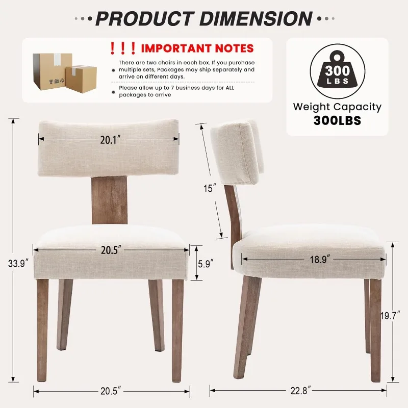 Kursi Makan Modern Set Isi 6, Kursi Dapur Sandaran Melengkung Aksen Berlapis Kain Linen Rumah Pertanian, dengan Hardwo