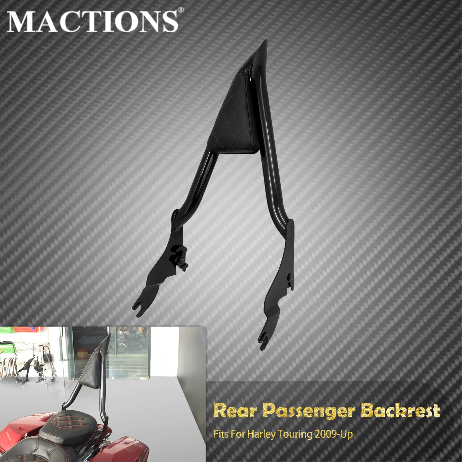 

Motorcycle 22'' Detachable Rear Passenger Backrest Sissy Bar Black Cushion Pad For Harley Touring Road King Street Glide 2009-25