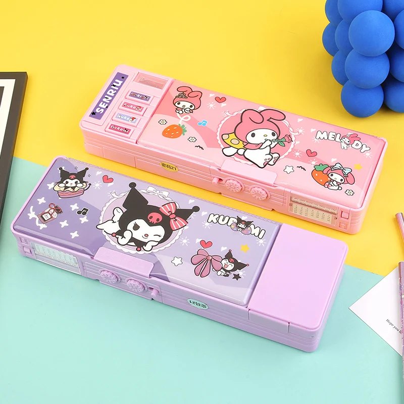 Imagem -04 - Sanrio Multi Funcional Large Capacidade Pencil Box Kuromi Melody Papelaria Caixa Senha de Bloqueio Presente Infantil Novo