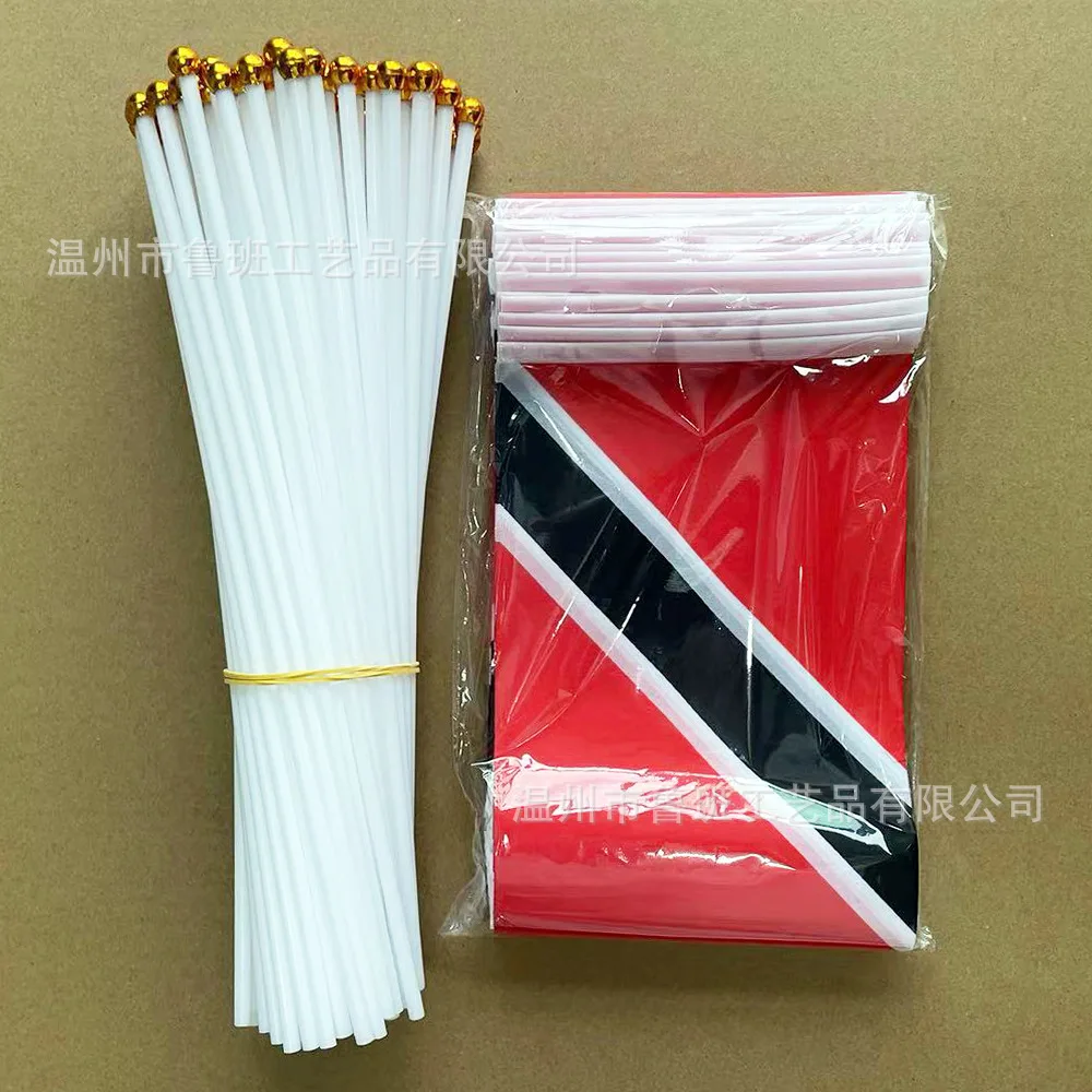 TIKI FLAG Trinidad and Tobago Hand Flag 14x21cm Polyester Trinidad and Tobago Hand Waving Flag with Plastic Flagpole for Events