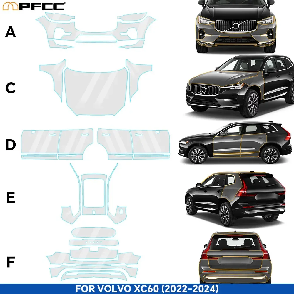 PFCC Paint Protection Film for Volvo XC60 Inscription R Design 2022-2024 Pre Cut Clear Kit Bra PPF TPU 8.5mil Invisible Film