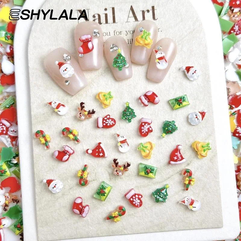 30 قطعة الكرتون الإبداعية ندفة الثلج قفازات الأيائل مسمار السحر شفافة سانتا كلوز عيد الميلاد سلسلة الراتنج DIY مسمار الفن الديكور #2