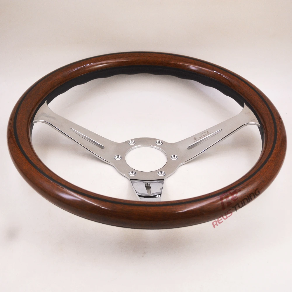 14inch 350mm Depth:70mm ND Logo Chrome Spoke Racing Sport Classic Car Auto Truck Kart Wooden Wood Steering Wheel