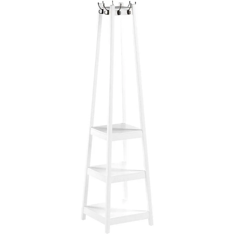 Vassen Coat Rack with 3-Tier Storage Shelves, White Finish