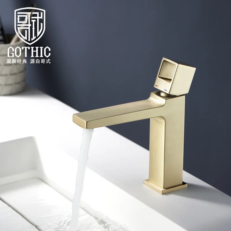 

Brushed Gold Basin Faucets Modearn Black Bathroom Mixer Tap Brass Washbasin Faucet Single Handle Single Hole Creative Crane Tap