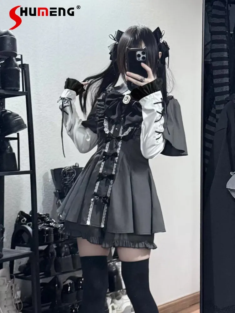 

Original Japanese Mines Style Mass-Produced Doll Collar Bow Sleeveless Short Dress High-Waisted Shorts Two-Piece Set for Women