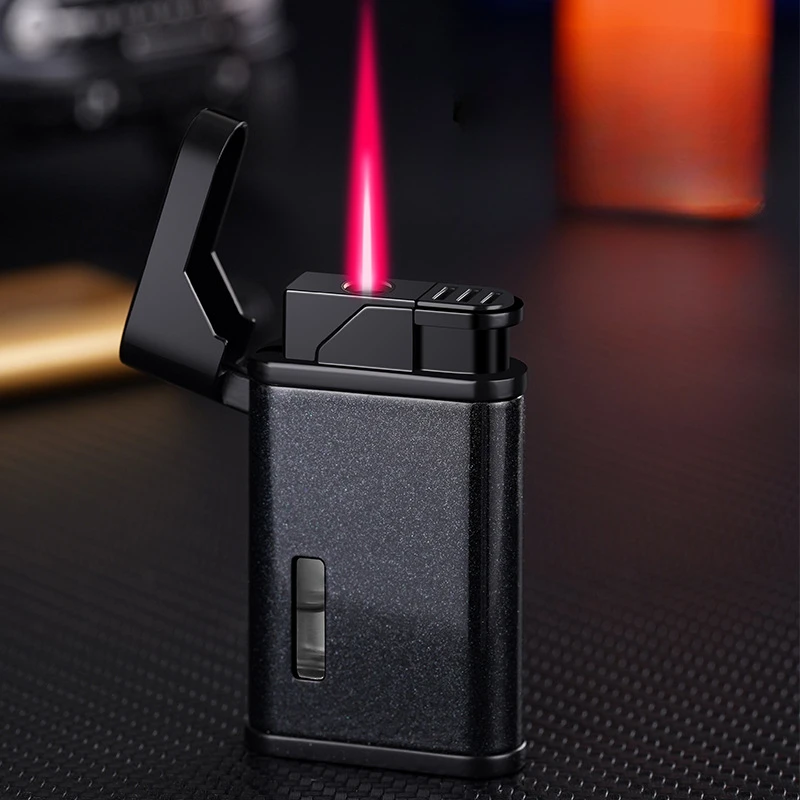 Portable Gas Torch Lighter Metal Windproof Red Flame Refillable Butane Cigar Lighters Smoking Accessories Gifts for Men Gadgets.