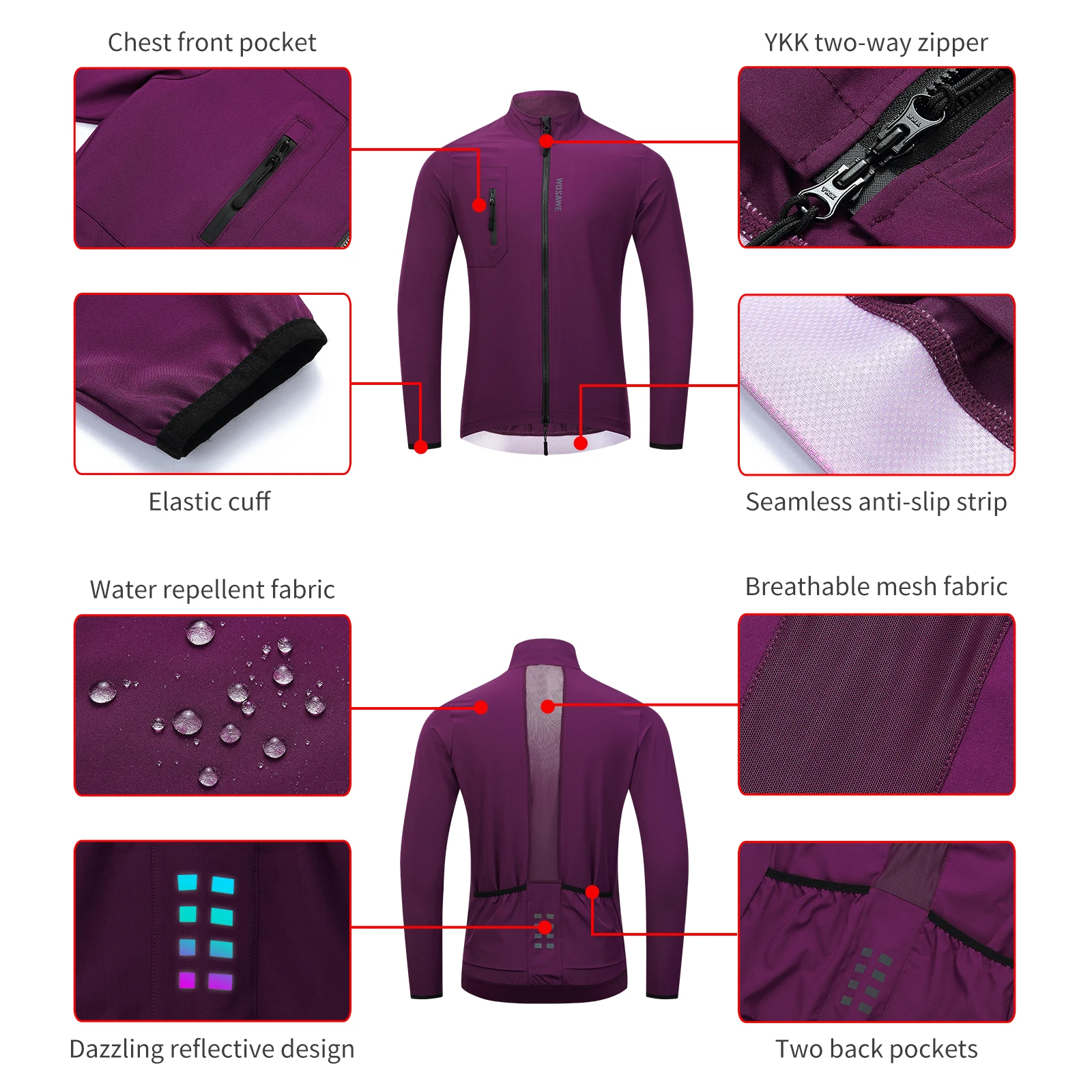 WOSAWE Women Windproof Waterproof Reflective Cycling Jacket MTB Bicycle Long Sleeve Windbreaker Sleeveless Vest Bike Coat