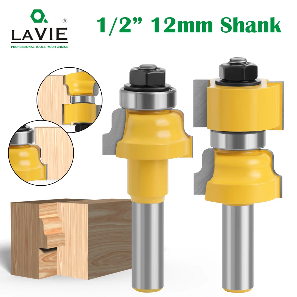 LAVIE 2pcs 12mm 1/2 Inch Shank Window Sash Router Bits Set Glass Door Tenon Milling Cutter Woodworking For Wood Machine MC03151