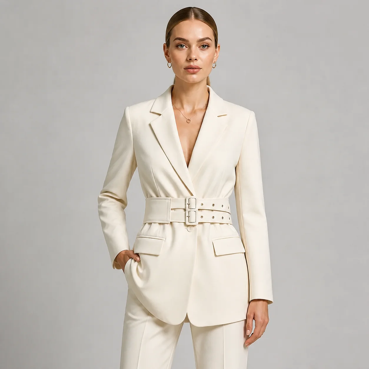 PUAL 2026 Women Belt Blazer, Elegant Lapel Slim Waist Business Jacket, Office Commuter Formal Outerwear