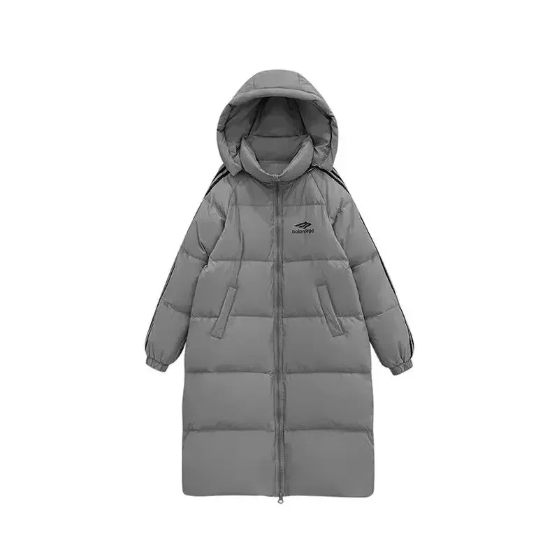 New Three-bar Down Padded Jacket, Student Medium and Long Knee Padded Jacket 2024 Korean Version Loose Winter Jacket