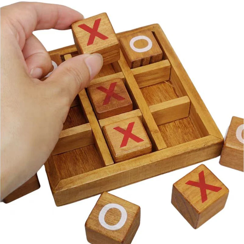 Wooden Tic Tac Toe Strategic Board Game Brain Teasers Fun Logic Challenges Family Travel Gifts For Kids Teens Adults