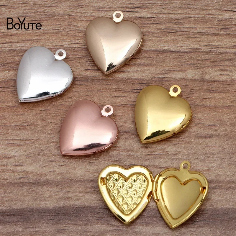 BoYuTe (10 Pieces/Lot) 20*23*4MM Metal Brass Heart Floating Locket Charms Pendant Diy Hand Made Open Photo Locket Jewelry