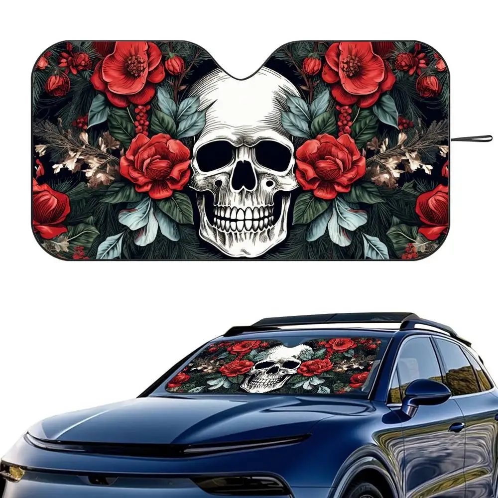 

Череп с розой Автомобильный солнцезащитный козырек на лобовое стекло Складной трехслойный изоляционный солнцезащитный козырек от присоски Блоки УФ-лучей Солнце
