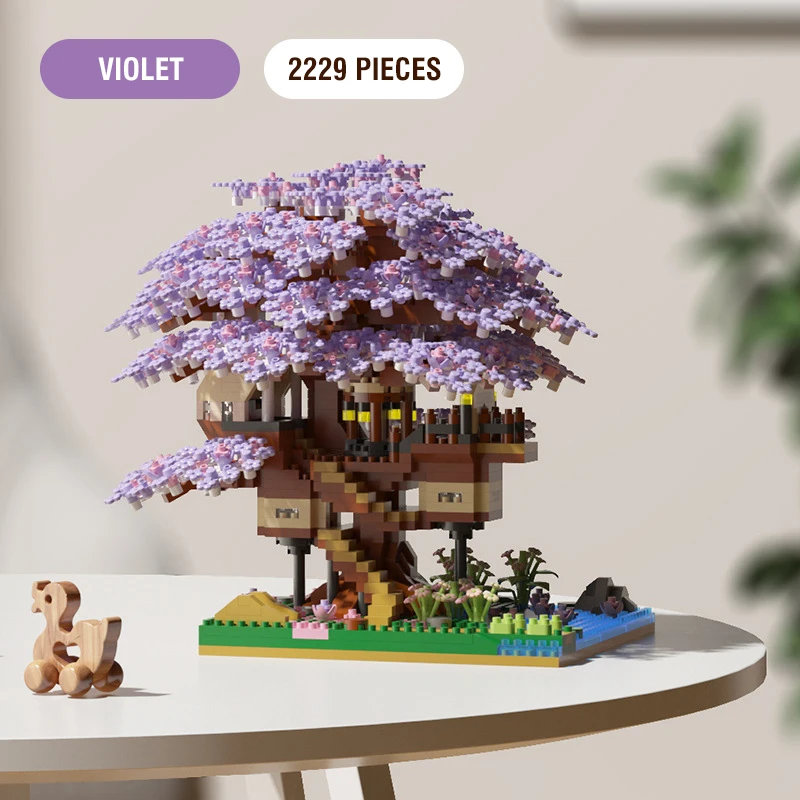 DIY Sakura Boom Bouwstenen Set Diy Kersenbloesem Bakstenen met Licht Boomhut Model Ornament Romantisch Cadeau voor vriendin - afbeelding 1
