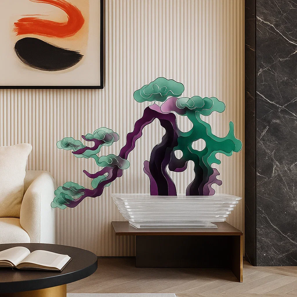 %R Resin Chinese Style Colorful Pine Tree Decor Modern Home Interior High Quality Decorative Ornament！