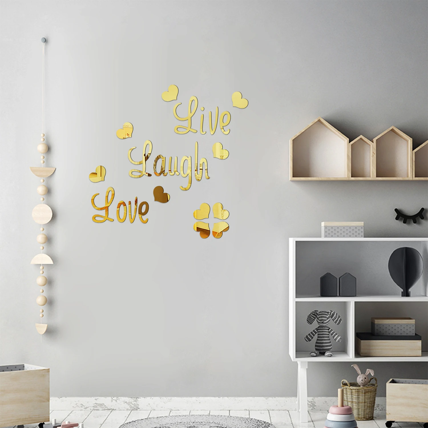 Live Love Laugh Peach Heart English Proverbs Letter Mirror Wall Stickers Decoration Accessories Suitable For Lliving Room