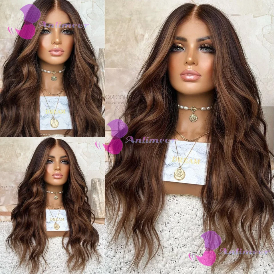 

200% High Density Natural Wavy Glueless Highlight #2/6 Dark Brown Brazilian 5x5 Silk Top Closure Wigs Pre Plucked 13x6/360 Wigs