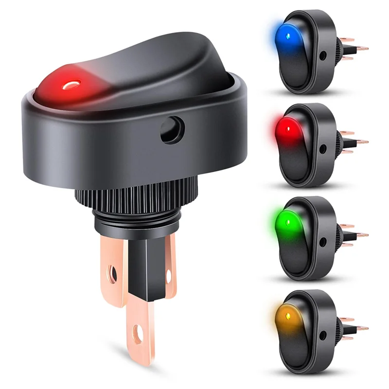 ABRS-5PCS LED مضاءة الروك التبديل 3Pin SPST البيضاوي على شكل التبديل أحمر أصفر أزرق أخضر لسيارة شاحنة RV الدراجات النارية القوارب البحرية