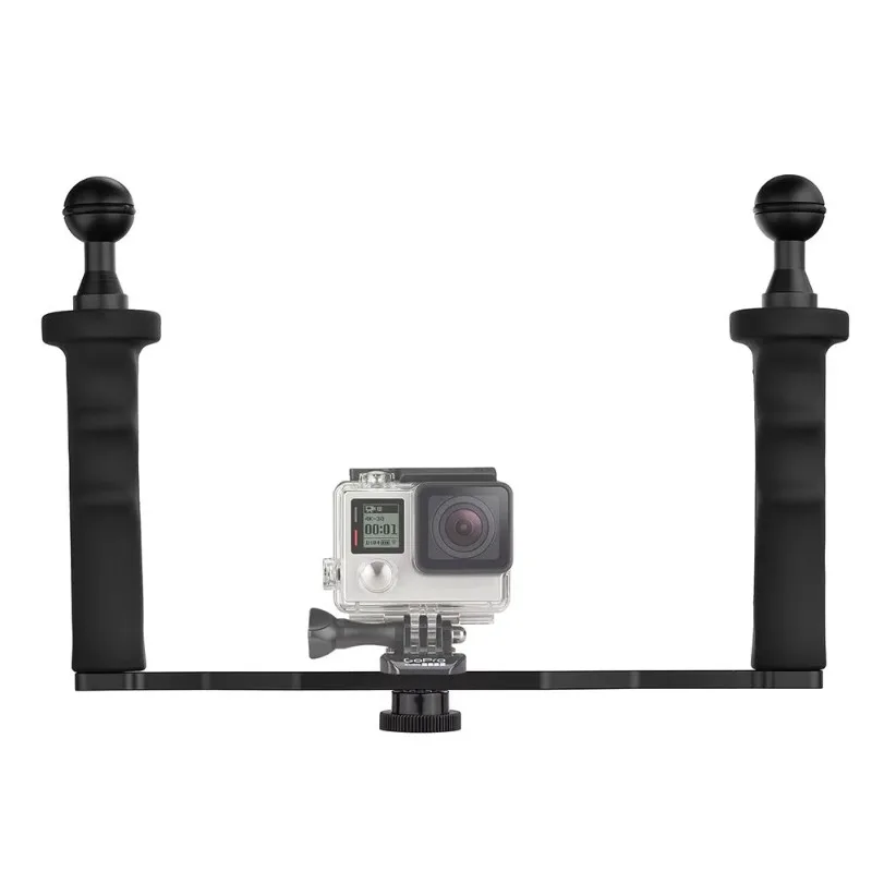 Shooting Dual Handheld Stabilizer - Aluminum Underwater Rig with Ball Head and Dive Tray for GoPro/DJI Action Camera