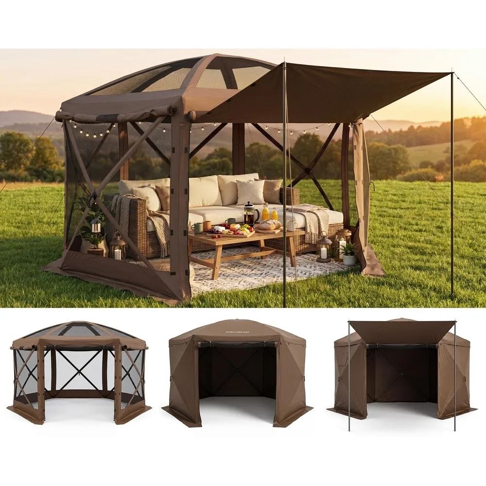 Pop Up Gazebo Screen House Enclosed Canopy Tent with Mosquito Netting Portable Gazebo Sun Shelter with Sidewalls for