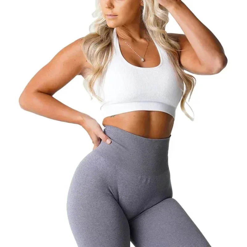 Limitless com nervuras sem costura halter sutiã elastano mulher fitness elástico respirável realce do peito lazer esportes roupa interior