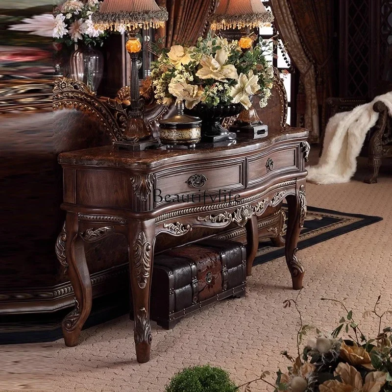 

European luxury marble old solid wood against the wall entrance table