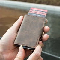 Casekey, tarjetero de cuero Vintage de Pu de alta calidad, tarjetero emergente con bloqueo Rfid con Clip para dinero y Billetera de bolsillo para Hombre