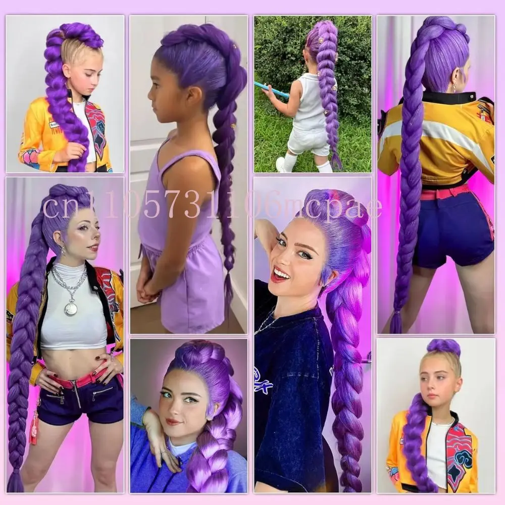 

2PCS Synthetic Straight Kpop Demon Hunters Rumi Cosplay Wig Ponytail With Hair Braiding Ponytail Hair Halloween Accessories spot