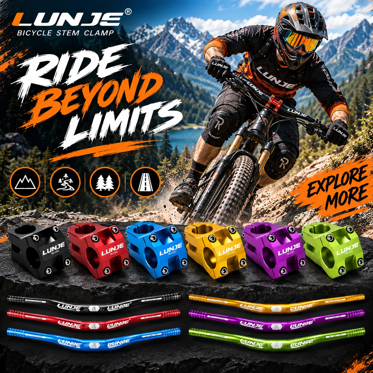 Bicycle Handlebar + Stem Set, Mountain Bike Handlebar 25mm Rise, 780mm, Downhill and Off-Road Bike Handlebar, Ergonomic Design, Enhances Control and Comfort, Durable Structure, Uses Film-Free Labeling Process, Cool Appearance, Suitable for Mountain Bikes, Street Bikes, Dirt Bikes, Etc., Bicycle Accessories.