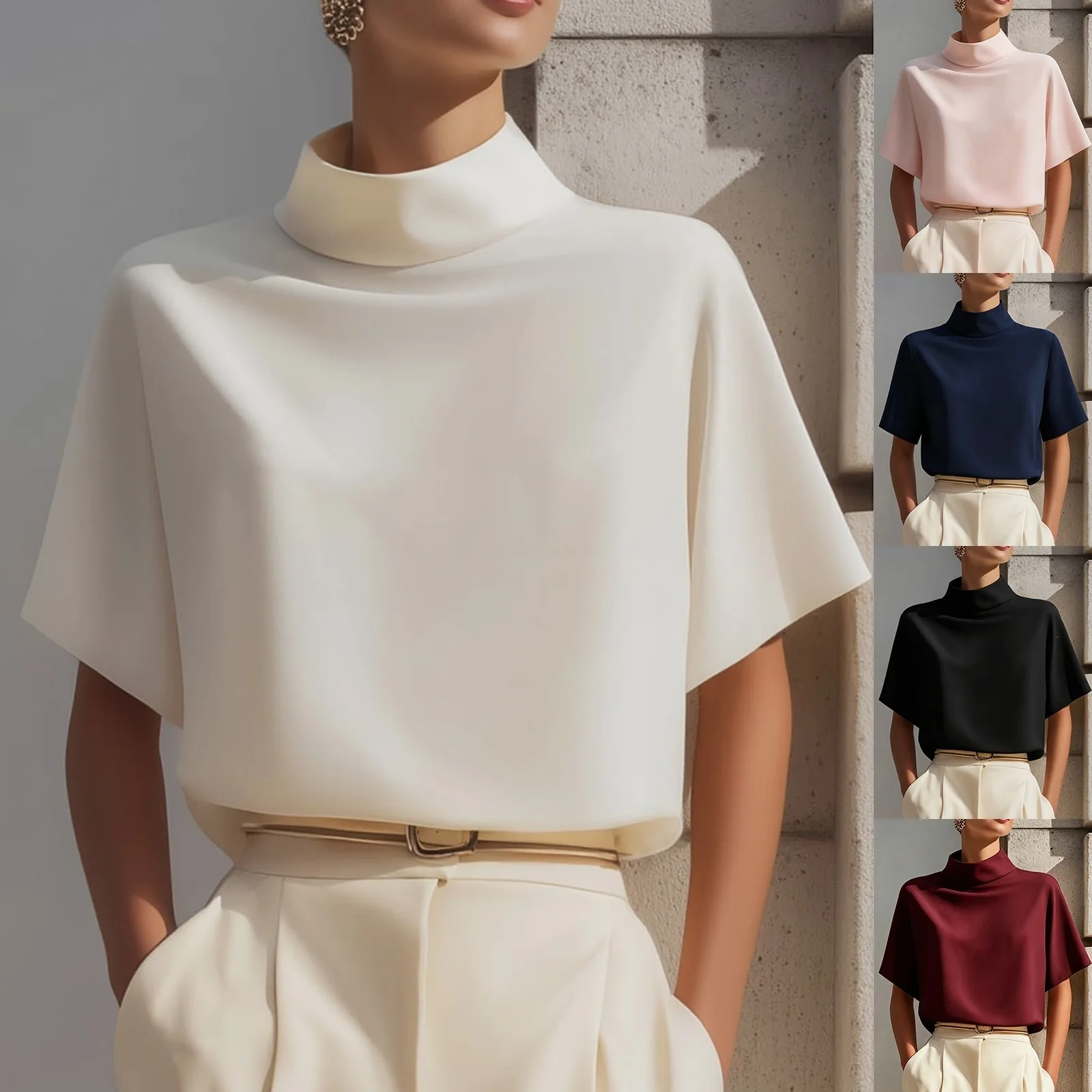 Women's Office-Chic Stand-Up Collar Shirt For Summer Кофточки Женские Модные Tshirt Camisas E Blusas