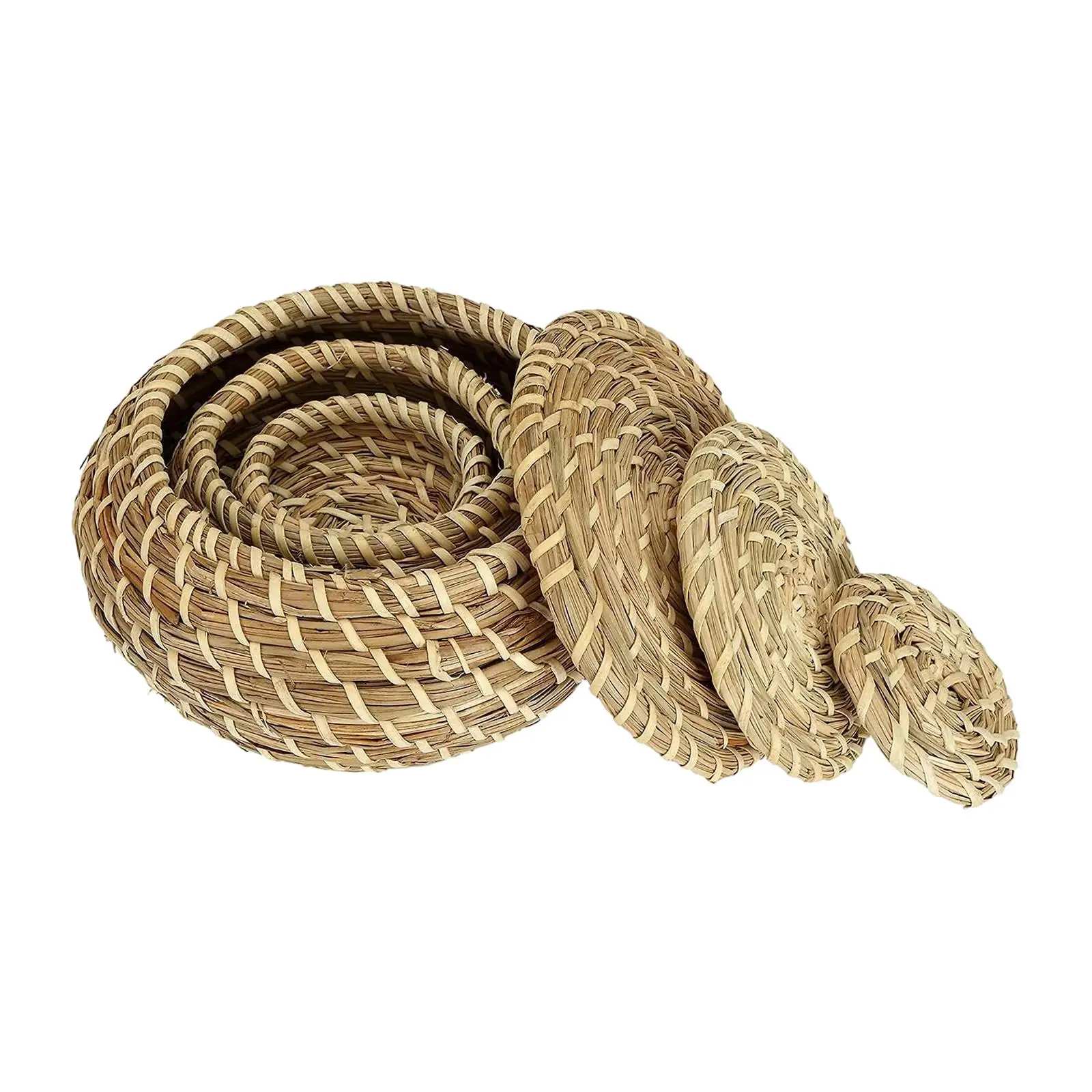 3Pcs Rattan Storage Basket Box Handmade Storage Baskets with Lids for Home