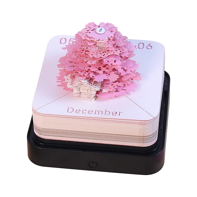 3D Notepad Paper 2024 Calendar 3D Memo Pad Block Notes Office Calendar Gifts Lights With LED Home Decoration Christmas Desk