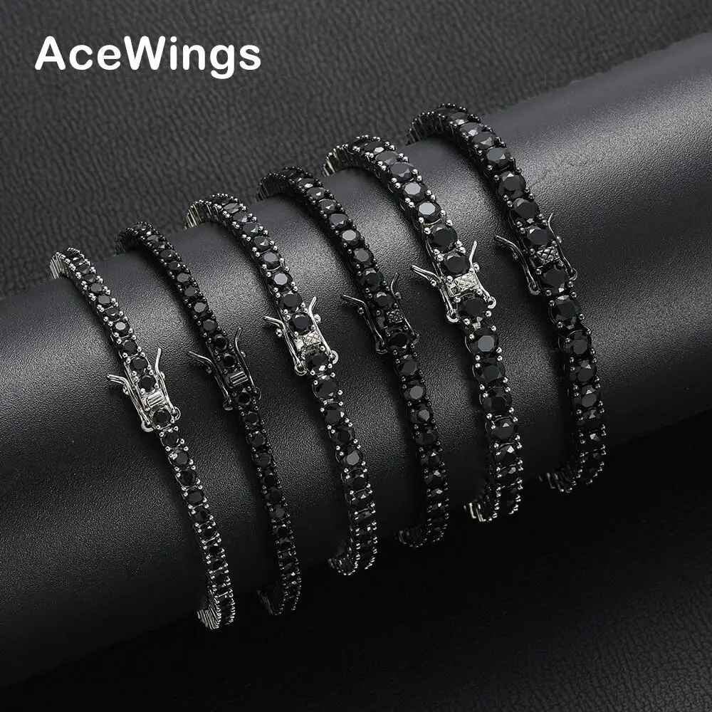 3mm 4mm 5mm Black Zirconia Tennis Bracelets Brass Chain bracelet For Men And Women  BB238