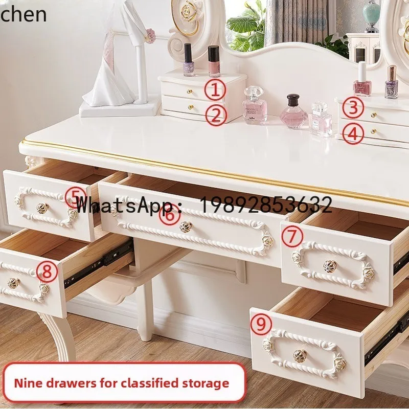 YFY European Style Dressing Table Master Bedroom Internet Celebrity Storage Makeup Table Solid Wood Dressing Table