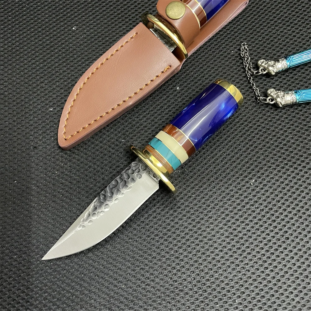 

Mini Pocket Knife Outdoor Survival Hunting Tool with Leather Sheath Bushcraft Self defense Camping EDC Combat Titanium Knives