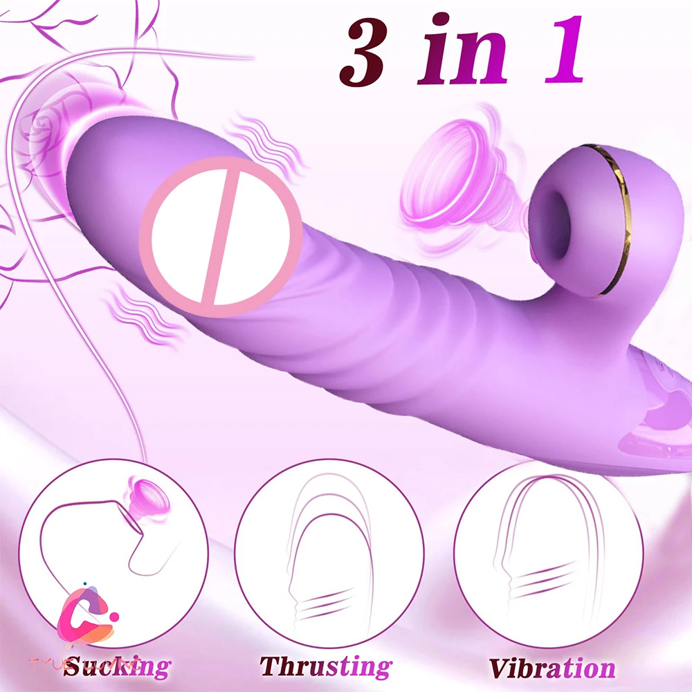 Thrusting Dildo Sucking Rabbit Vibrators for Women, G Spot/Anal Vibrator 7 Thrusting Vibrating and 7 Sucking Modes 3 in 1 Adult