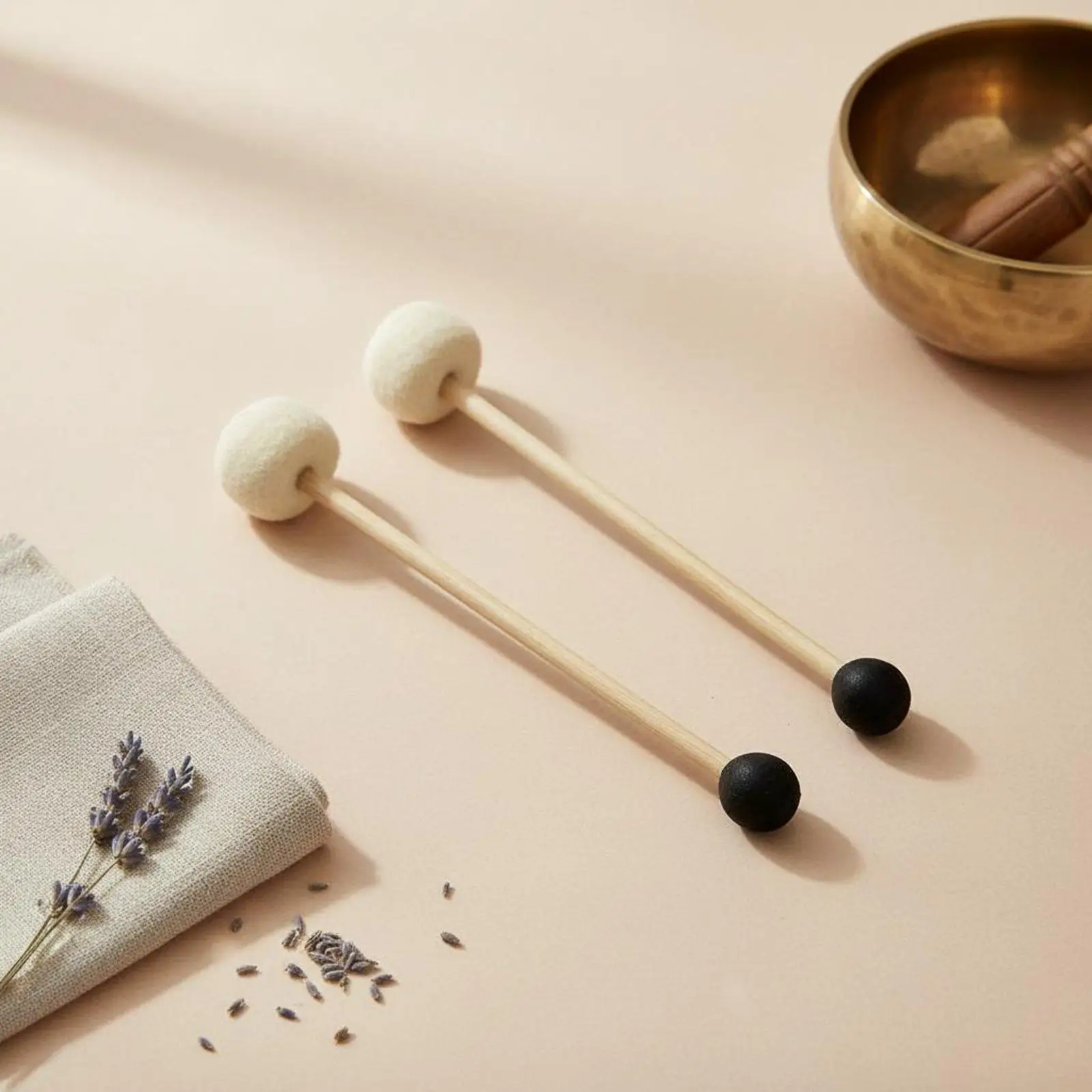 Professional Percussion Mallet Beech Wood Double-head Sound Bowl Stick for Tibetan Singing Bowls and Crystal Bowl Musicians