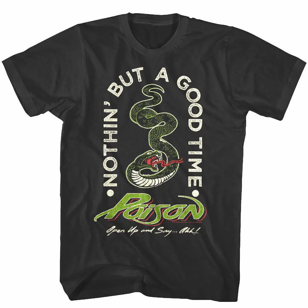 Poison Nothin But a Good Time Men's T shirt Snake Open Up Rock Band Album Art