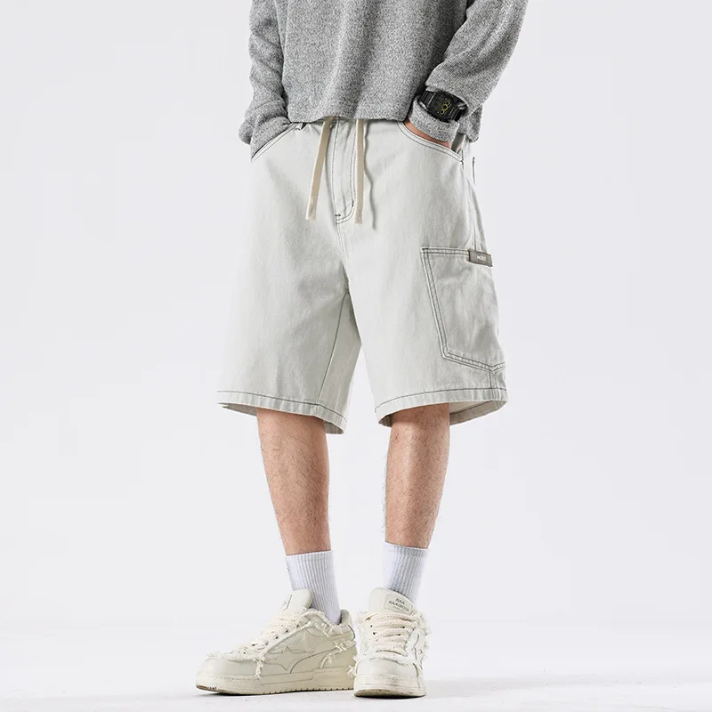 

Summer Short Jeans Men Streetwear Loose Casual Mid-length Straight Washed Denim Shorts Cityboy Baggy Jeans Shorts