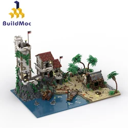 BuildMoc 바라쿠다 만 항구의 해적 빌딩 블록 세트, 저주받은 해변 빌딩 블록, 21322 아일랜드 하우스 벽돌 장난감, 어린이 선물