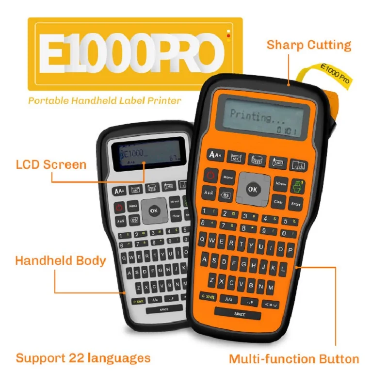 E1000 Pro Label Printer Handheld Industrial Label Maker Compatible for Brother 12mm TZe-231 631 Tze 531 Label Tape