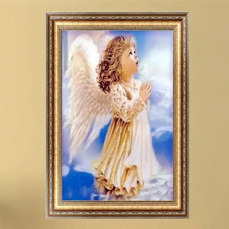 5D DIY Full Round Diamond Painting Little Angel Rhinestone Embroidery Cross Stitch Home Living Room Bedroom Decoration  Posters