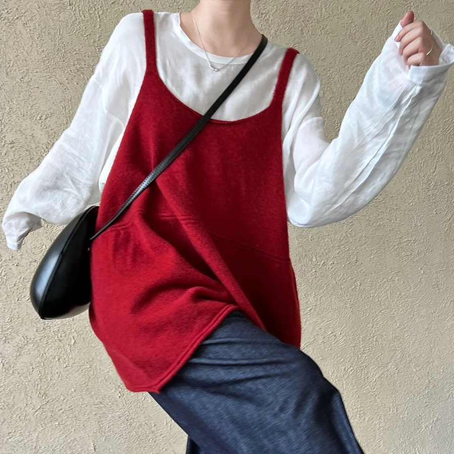 

Tanks Tops Women Sling Top Round Neck Sleeveless Sexy Knit Y2k Streetwear Casual Solid Elegant Work Slim Fit 2026 Spring